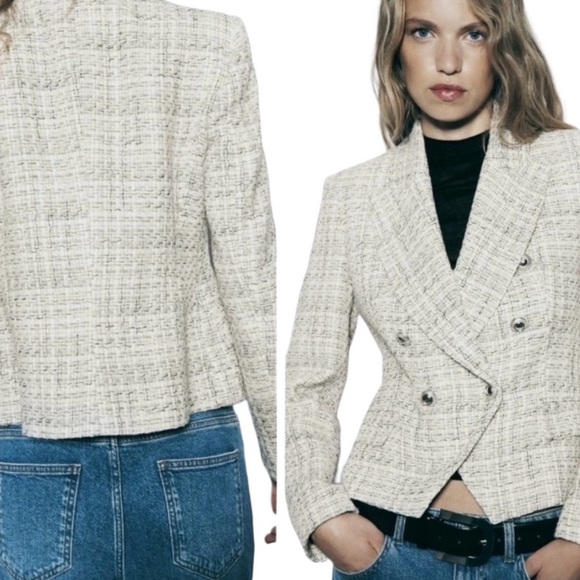 Zara Women's Gray Tweed Jacket Large - Picture 2 of 8